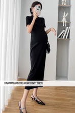 Luna Mandarin Collar Maternity Dress - Black