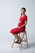Hazel Red Maternity & Nursing Dress  (Ruched Sides)
