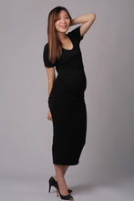 Hazel Black Maternity & Nursing Dress  (Ruched Sides)