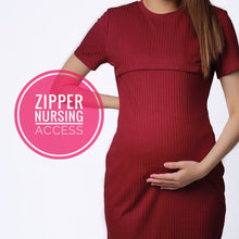 Kayla Wine Knit Maternity & Nursing Dress