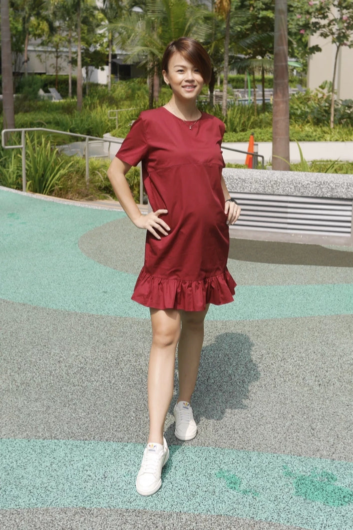 Happy Maternity & Nursing Shift Dress (Red)